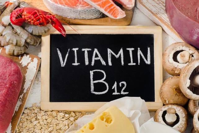 Vitamin b12 text surrounded by food